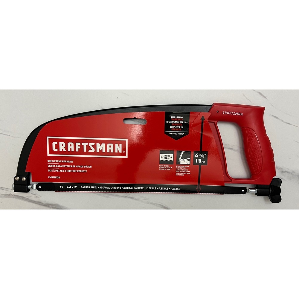 Craftsman 12-in Solid Frame Hacksaw 24 TPI Carbon Steel Blade Red CMHT20138 NEW